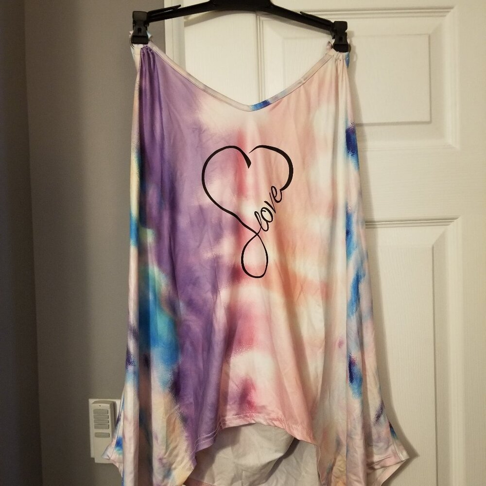 Pink, Purple, and Blue Tie-Dye Love-Heart-Infinity Handkerchief Tank with Rings